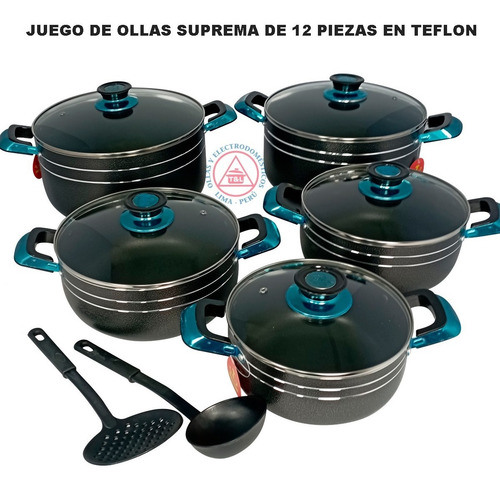 Juego De Ollas Antiadherente En Teflon Suprema 12 Pcs