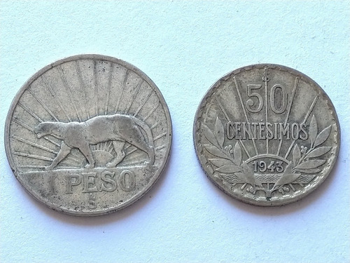 Monedas Plata Uruguay 1 Peso Y 50 Centesimos