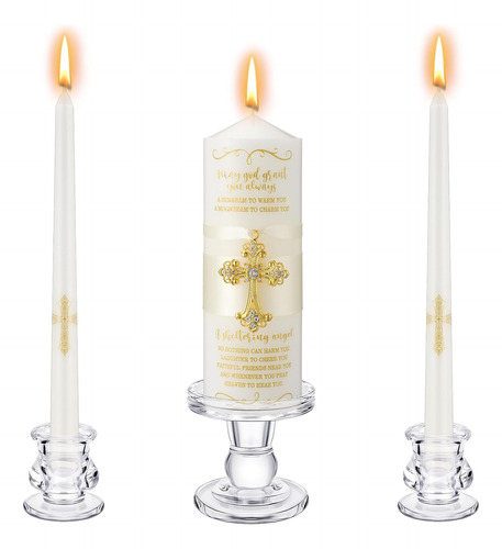 Conjunto De 3 Velas De Bautizo Con Portavelas, Velas De Pila