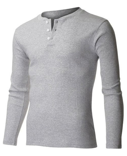 Buzo, Sueter, Polo, Camisa Algodon Gris 4 Botones