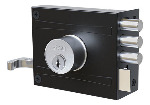 Fechadura Para Portão Sobrepor 701 100 3p 3 Pinos Stam Cor Preto fosco