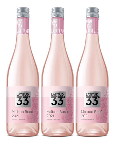 Vino Latitud 33 Malbec Rosé 750 Ml X3 Oferta Fullescabio