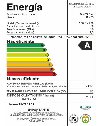 James - Termotanque 60 Lts - Cobre - Cilindrico Bigsale