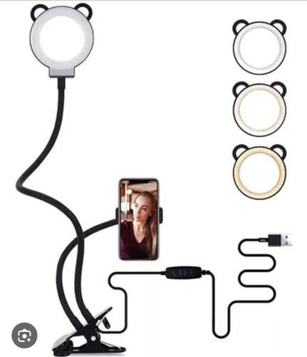 Selfie Aro De Luz 10 Cm Orejitas Con Soporte Para Celular 