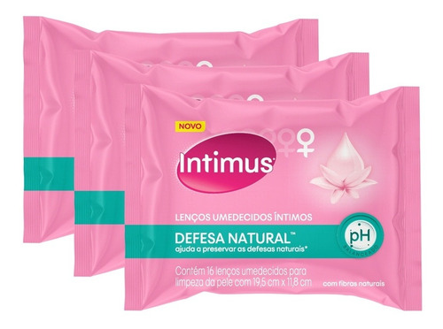 Kit Com 3 Pacotes Lenços Umedecidos Intimus Defesa Natural