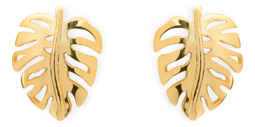 Aretes Monstera Tumbiko Joyeria Artesanal Baño Oro 14k