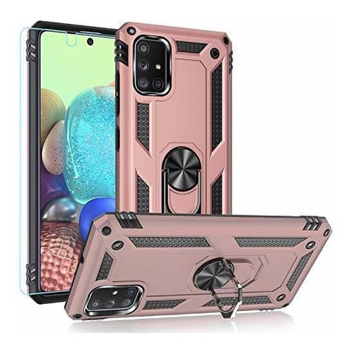 Funda Para Galaxy A71 5g Grado Militar Anillo Oro Rosa