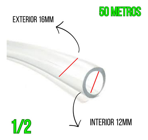 Imagen 2 de 4 de Manguera Cristal 1/2 Aire Nivel 12x16m Reforzada Rollo 50mts