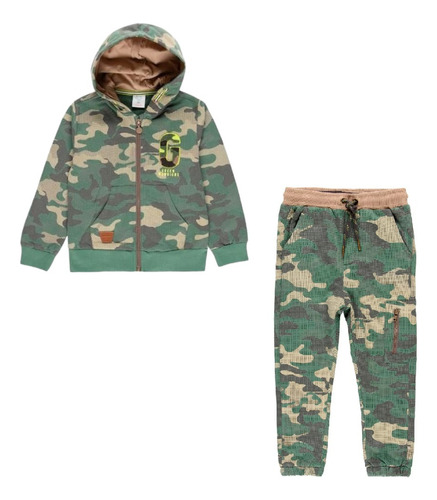 Conjunto Boboli Chamarra Pants Militar Niño 100% Algodón 