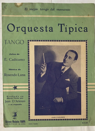 Antigua Partitura Tango Orquesta Típica Cadícamo Y  Luna Mv