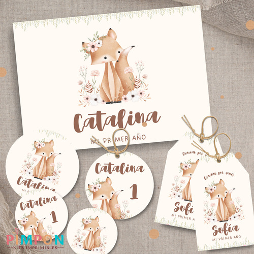 Kit Imprimible Bosque Encantado Zorro Floral Editables
