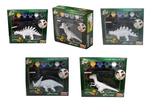 Boneco Dinossauro Para Colorir Dino Paint Com Pincel E Tinta