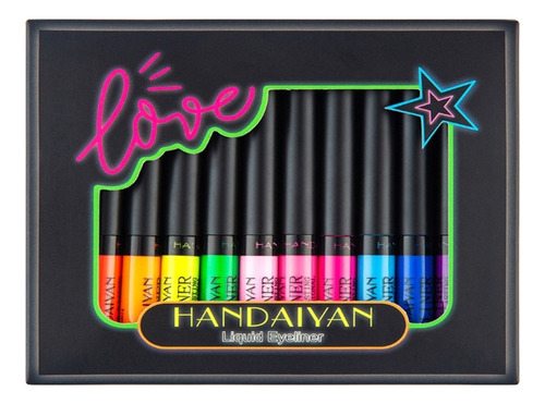 12 Delineadores Colorido Luz Uv Neon Balada Olho De Gatinho Cor 12 cores
