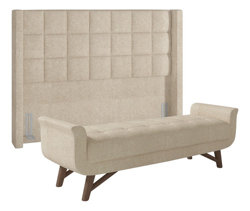 Cabeceira P Box King 195cm Pisa Recamier Neville Bouclé Bege Cor Creme