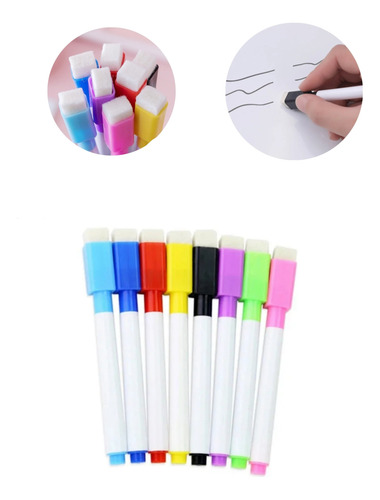 80 Plumones Para Pizarrón Con Borrador Delgados 8 Colores Mixto
