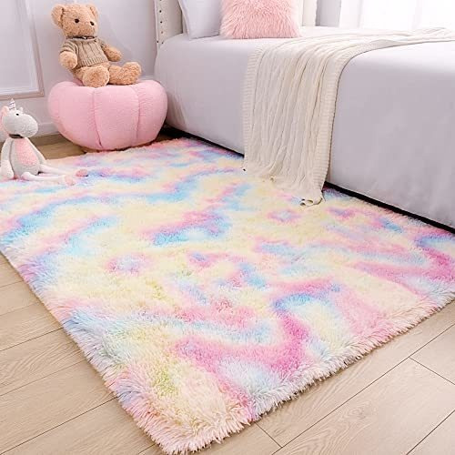 Detum Alfombra Mullida Con Arco Iris, De 4 X 6 Pies, Suave, 