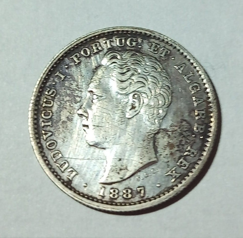 Moneda De 200 Reis De Plata Portugal 1887 Vf. Kr.10a