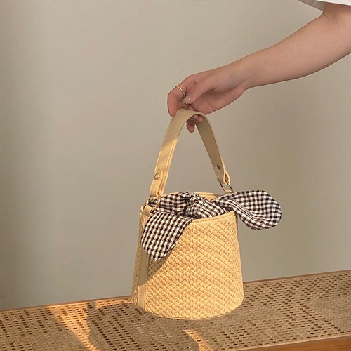 Bolso Bandolera De Tejido Liso Con Forma De Cubo De Paja
