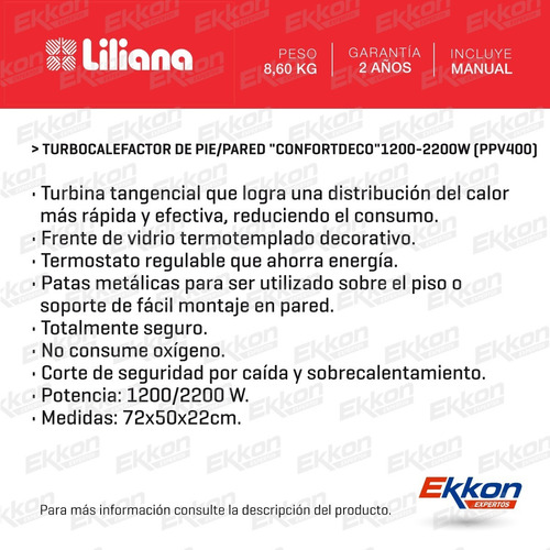 Imagen 2 de 8 de Turbo Calefactor Liliana Pie/pared Confortdeco 2200 Watts