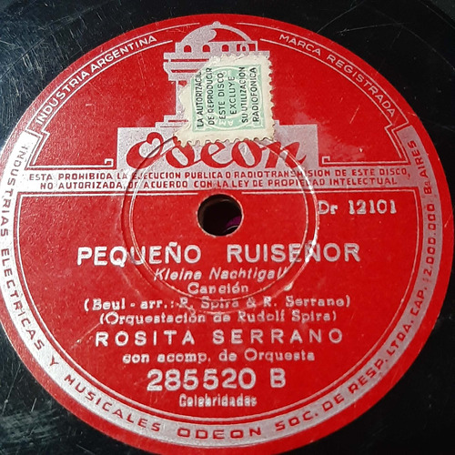 Pasta Rosita Serrano Acomp Orquesta Odeon C270
