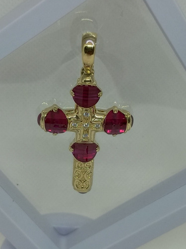 Dije De Oro De Cruz Con Piedra Roja 14k