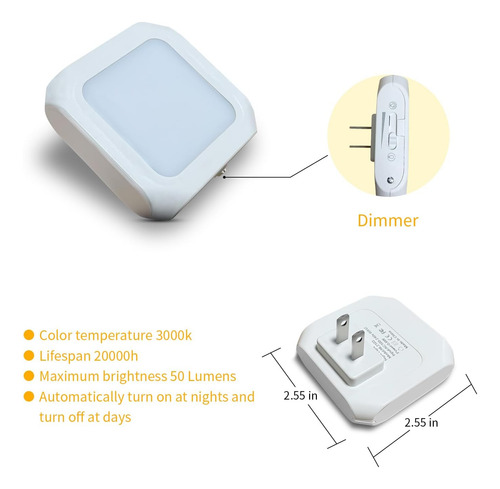 Luz Nocturna Led Regulable Con Enchufe De Ca Con Sensor De L