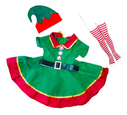 Disfraz Elfo Adulto Mujer Navidad Duende Dama Navideño Pastorelas Santa