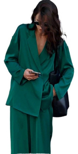 Pantalón De Satén Verde Drapeado De Mujer Leisure Suit 2023