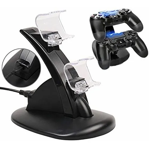 Carregador Para 2 Controles De Ps4 Dock Station Novo Preto