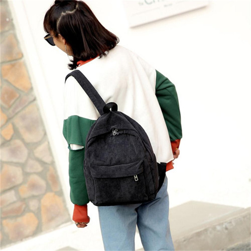 Mochila De Pana Linda A Rayas Informal De Moda Negro