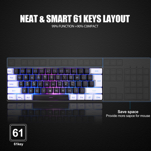 Teclado Com Fio G61 Mini Rgb Led Backlight 61 Teclas Ergonôm