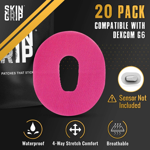 Skin Grip Adhesive Patches For Dexcom G6 Cgm (20-pack), Wate
