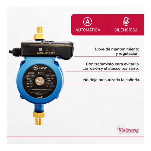 Imagen 3 de 12 de Bomba Presurizadora Motorarg Tip2 270 Watts