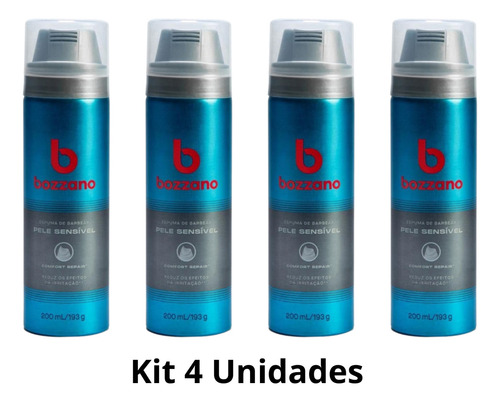 Kit 4 Espuma De Barbear Bozzano Pele Sensível 200ml