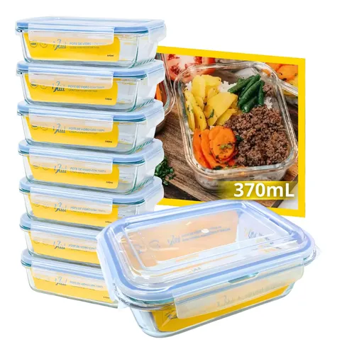 Conjunto 10 Potes Vidro Hermético 350ml 4 Travas Marmita Branco