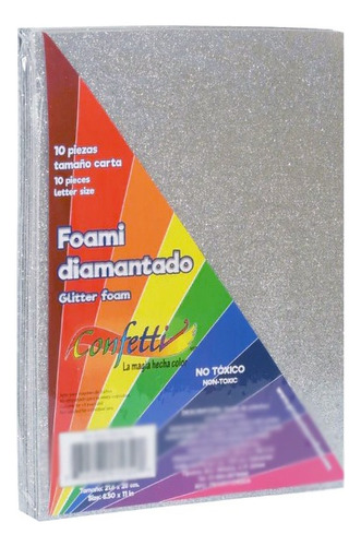Foami Diamantado Paquete C/10 Piezas T/carta V Colores Foamy Color Plateado
