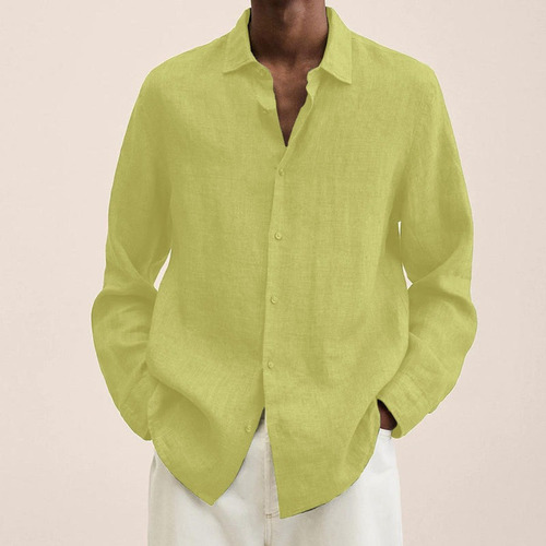 Otoño Color Sólido Botón Manga Larga Camisa Casual Hombre