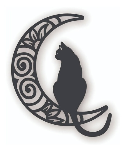 Imagen 3 de 6 de Cuadro De Madera Moderno Calado Mdf Decorativo Gato Y Luna
