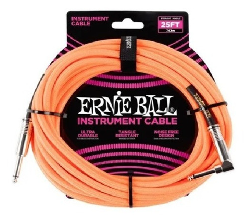 Cable Instrumento Trenzado Ernie Ball 7,5m Naranja P06067