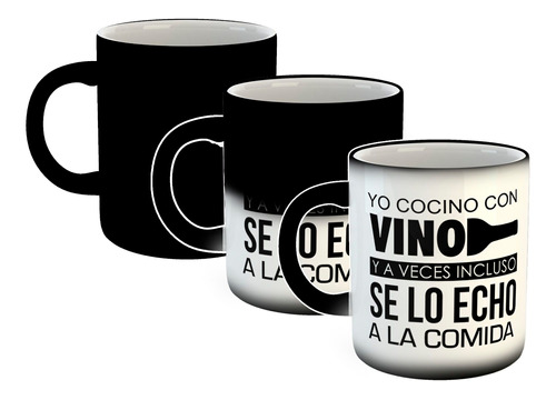 Taza Magica Frase Yo Cocino Con Vino Negro Botella