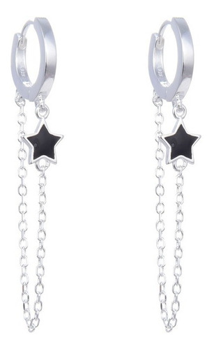 Aros Aritos Huggies Con Cadena Estrella De Plata 925 Negros