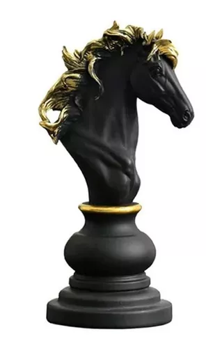 Decoração Peças De Xadrez Preto Cavalo Escultura Grande Estátua