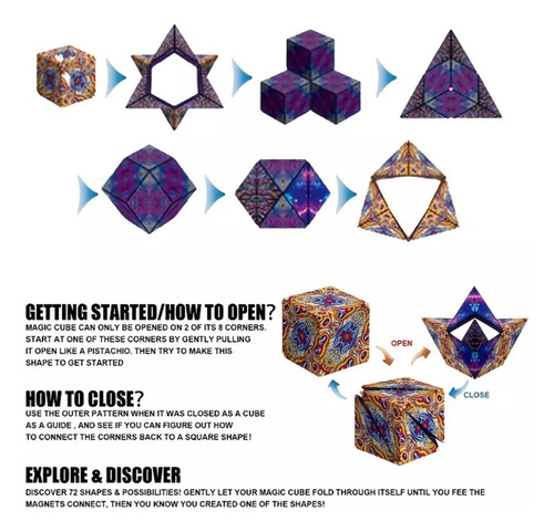 Cubo Mágico Antiestrés 72 Formas Figuras Diferente Magnético Multicolor