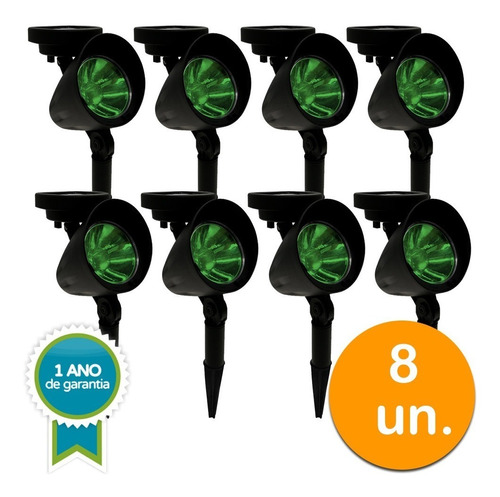 Kit 8 Luminária Refletor Solar Spot Espeto Led Verde Jardim