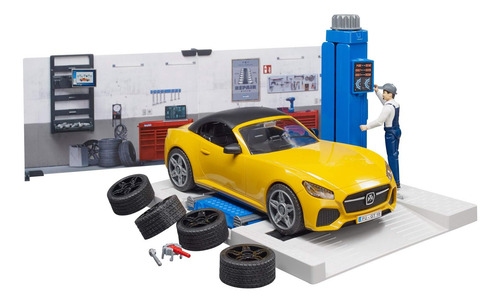 Miniatura Mercedes Com Oficina E Mecânico E Ferramentas