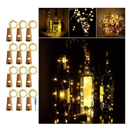 Adecorty Wine Bottle Lights With Cork - Silver Wire Fqrss