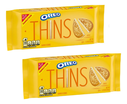 Pack 2 Galletas Oreo Thins Golden Vainilla 334g Importadas