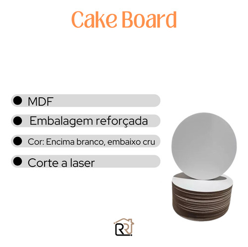 Kit 200 Cake Board 25cm Base Bolo Com Logotipo A Laser