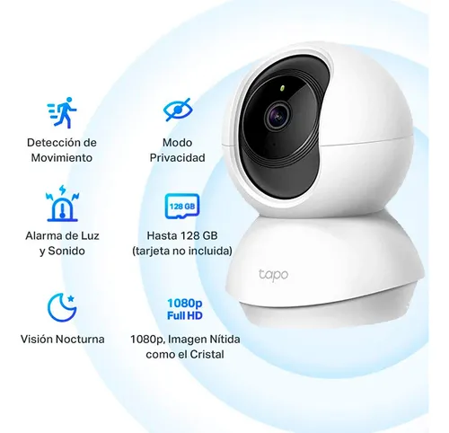 Cámara de Seguridad Wi-Fi Tapo C200 360° 1080P Full HD + SD 64GB TP LINK