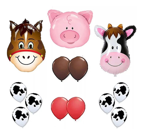 Pack De 39  Globos Animales De Granja Cabezas Gdes 65 Cm